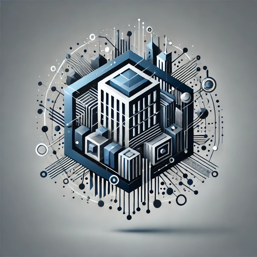 DALL·E 2025-02-18 11.58.41 - A modern, abstract logo symbolizing strength, technology, and connectivity. The design should incorporate geometric elements representing construction