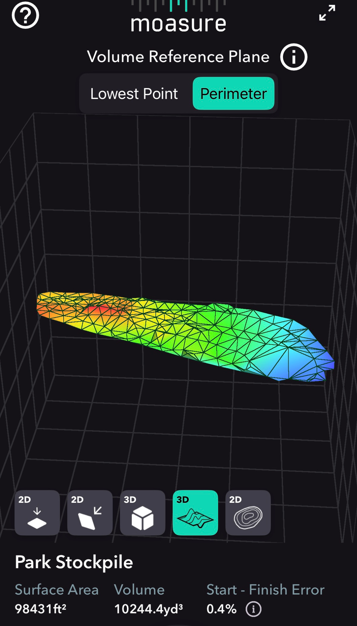 Three-dimensional field capture of an elongated material area